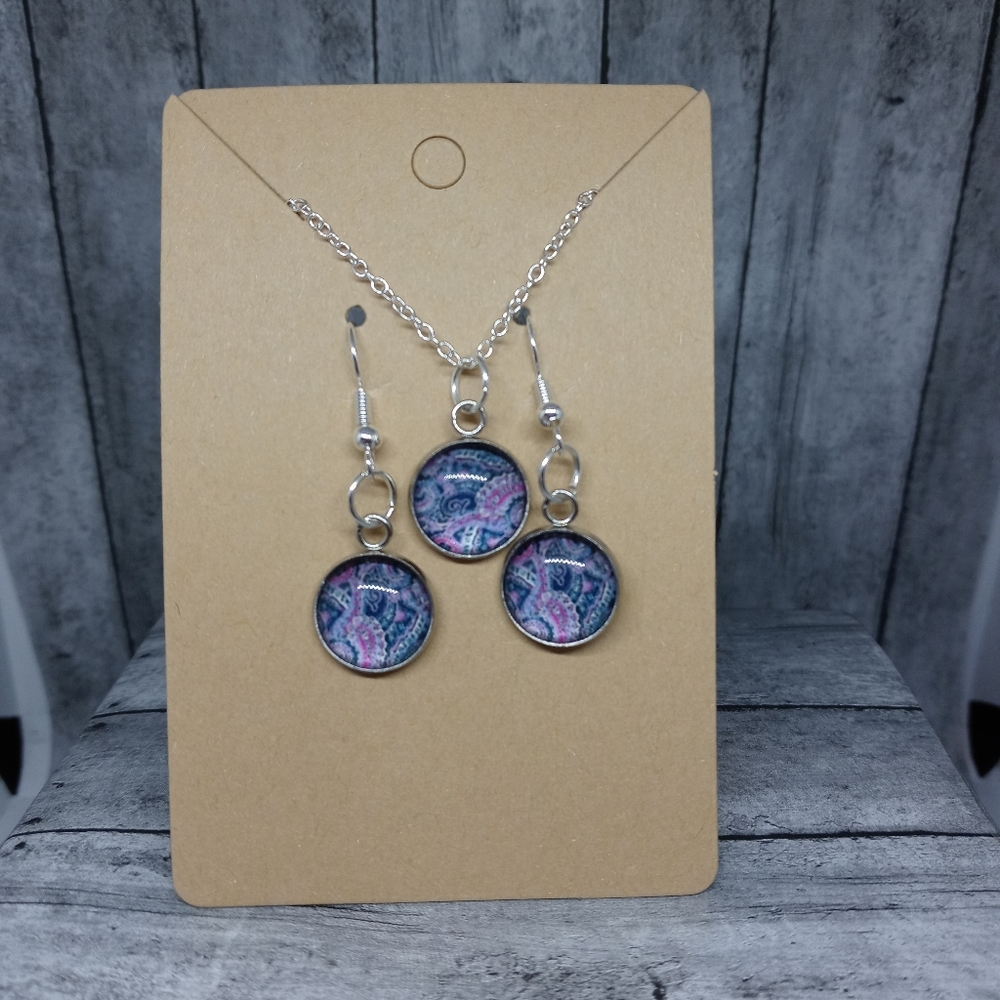 Handcrafted glass bead earrings and necklace set
